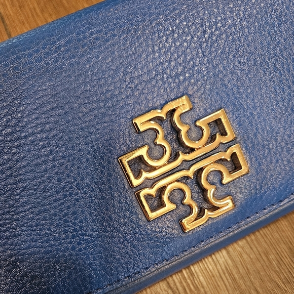 Tory Burch 💙 Britten Duo Envelope Long Continental Snap Closure Leather Wallet - Picture 11 of 16